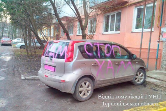 У Тернополі хулігани обмалювали автівки, припарковані на газонах