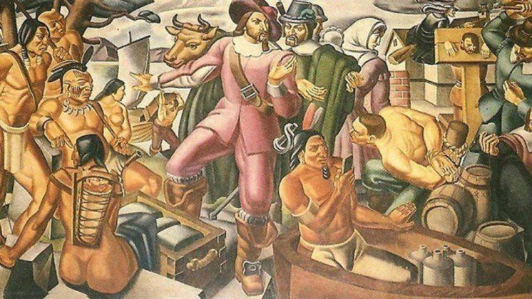 На фресці «Містер Пинчон і поселення Спрінгфілд» 1937 року італійського художника Умберто Романо знайшли смартфон. Автор: 360tv