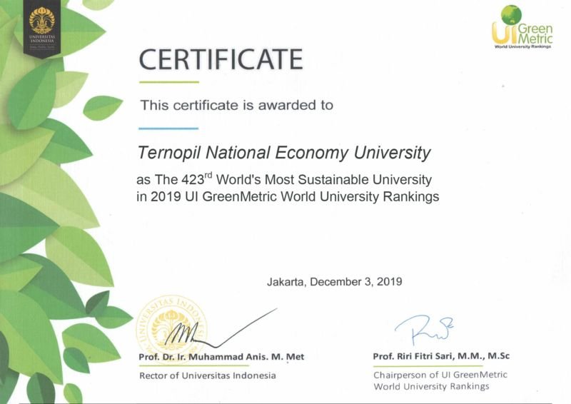 ЗУНУ – в світовому рейтингу GreenMetric World University Rankings