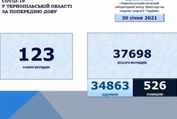 На Тернопільщині за добу виявили 123 нових випадки захворювання на коронавірус, двоє людей померло