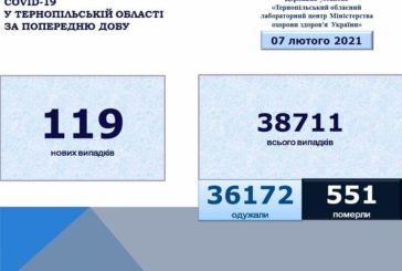 На Тернопільщині за добу виявили 119 випадків захворювання на коронавірус, двоє людей померло