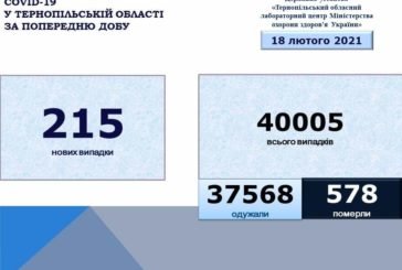 На Тернопільщині виявили 215 нових випадків захворювання на коронавірус, 4 людей померло