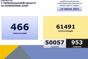 На Тернопільщині за добу виявили 466 нових випадків захворювання на коронавірус, 9 людей померло