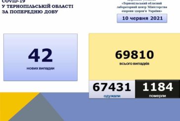 На Тернопільщині за добу виявили 42 нові випадки захворювання на коронавірус, одужало 87 людей