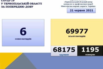 На Тернопільщині за добу виявили 6 нових випадків захворювання на коронавірус, 76 людей одужало