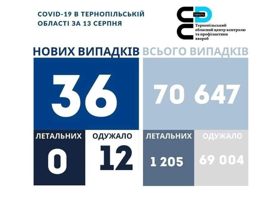 На Тернопільщині за добу виявили 36 нових випадків захворювання на коронавірус