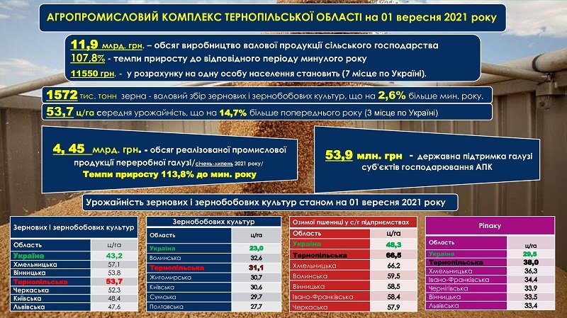 Тернопільщина – п’ята в Україні зі збору врожаю