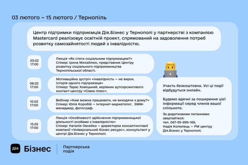 Центр підтримки підприємців Дія.Бізнес у Тернополі реалізовує проект для людей з інвалідністю