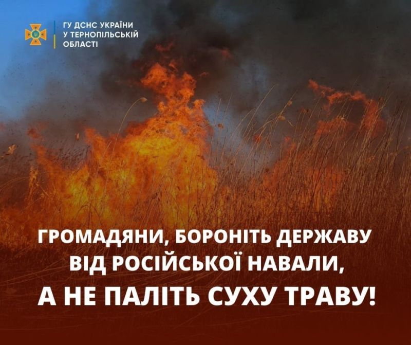 Тернополянам до уваги: спалювання сухої трави у воєнний час прирівнюється до диверсії