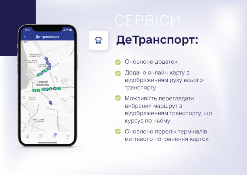 Весь рух громадського транспорту можна відстежити у мобільному додатку «е-Тернопіль»