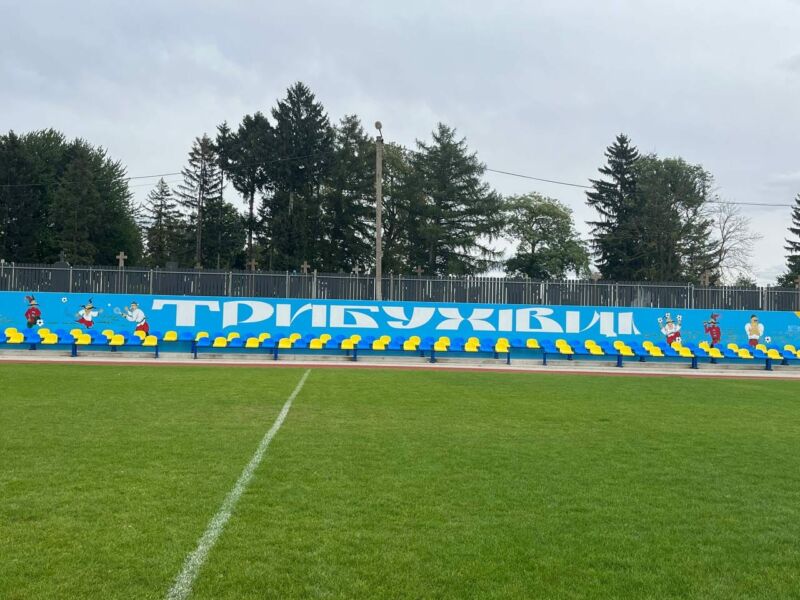 На Тернопільщині місцева художниця оригінально розписала сільський стадіон