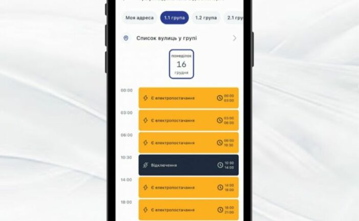 У додатку «е-Тернопіль» оновлено групи відключень та графіки світла